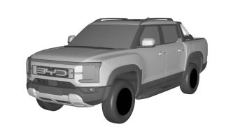 BYD ute 2024: patent images of plug-in hybrid pickup break cover in China
