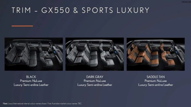 Lexus GX slides 2024 interior colours