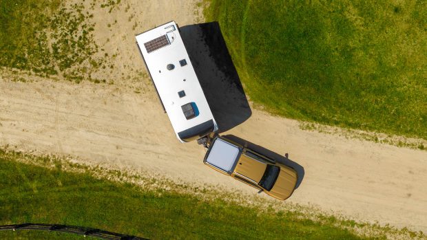 2024 Ford Ranger towing caravan birds eye view