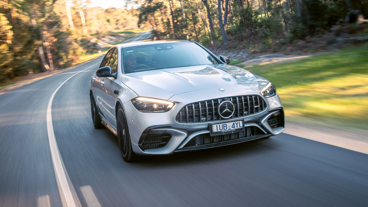 Mercedes-AMG C63 S E-Performance 2024 driving front close