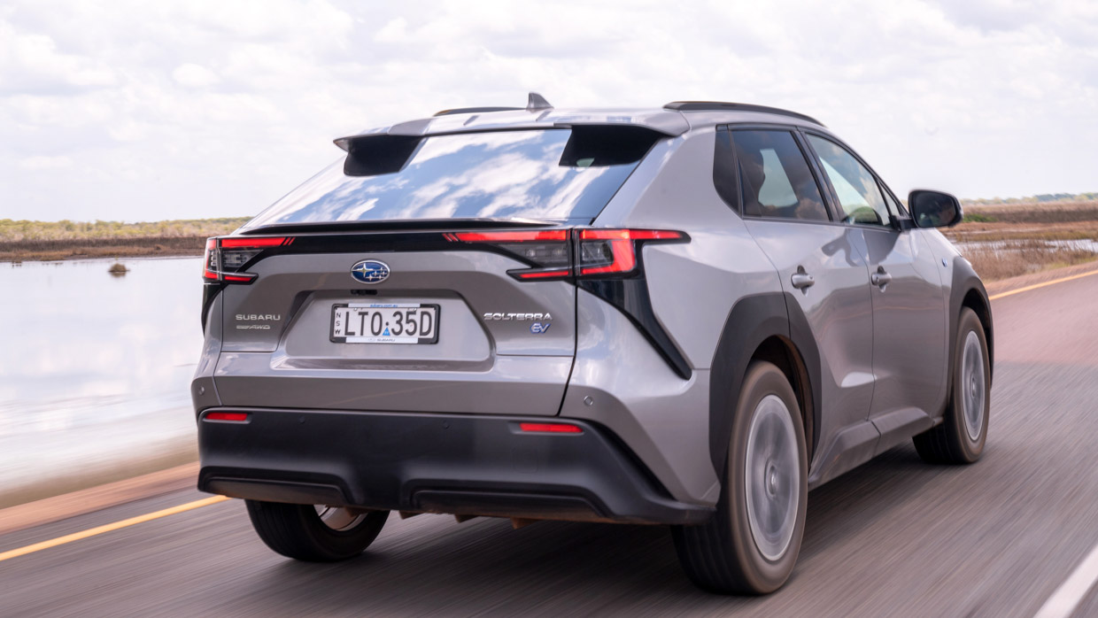 Subaru Solterra 2024 driving outback rear