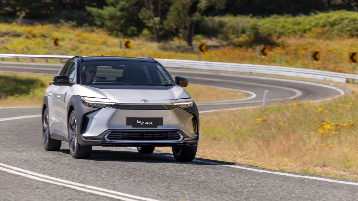 Toyota BZ4X 2024 driving front 3/4