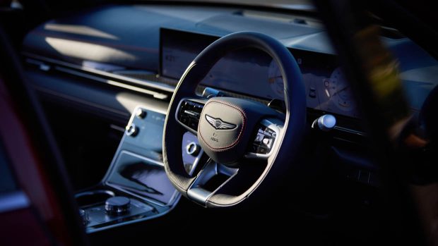 2025 Genesis GV80 Coupe steerage wheel detailing and monitors