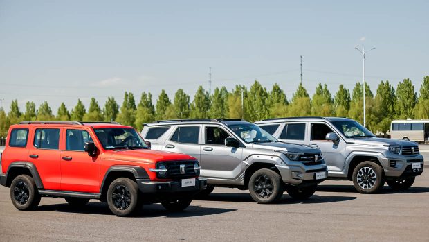 GWM Tank SUVs lined up in a row in China