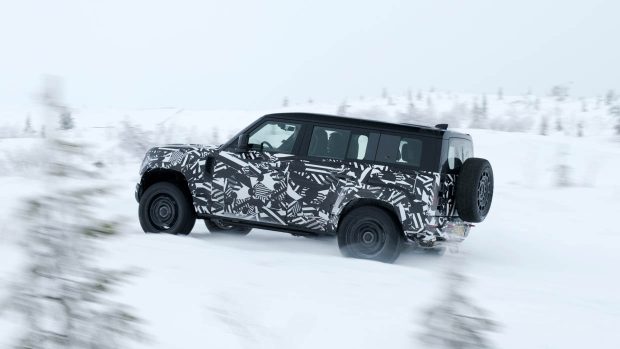 2024 Land Rover Defender OCTA prototype utilizing shot snow
