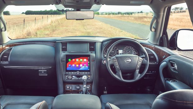 2024 Nissan Patrol Ti-L interior wide shot with screen shown