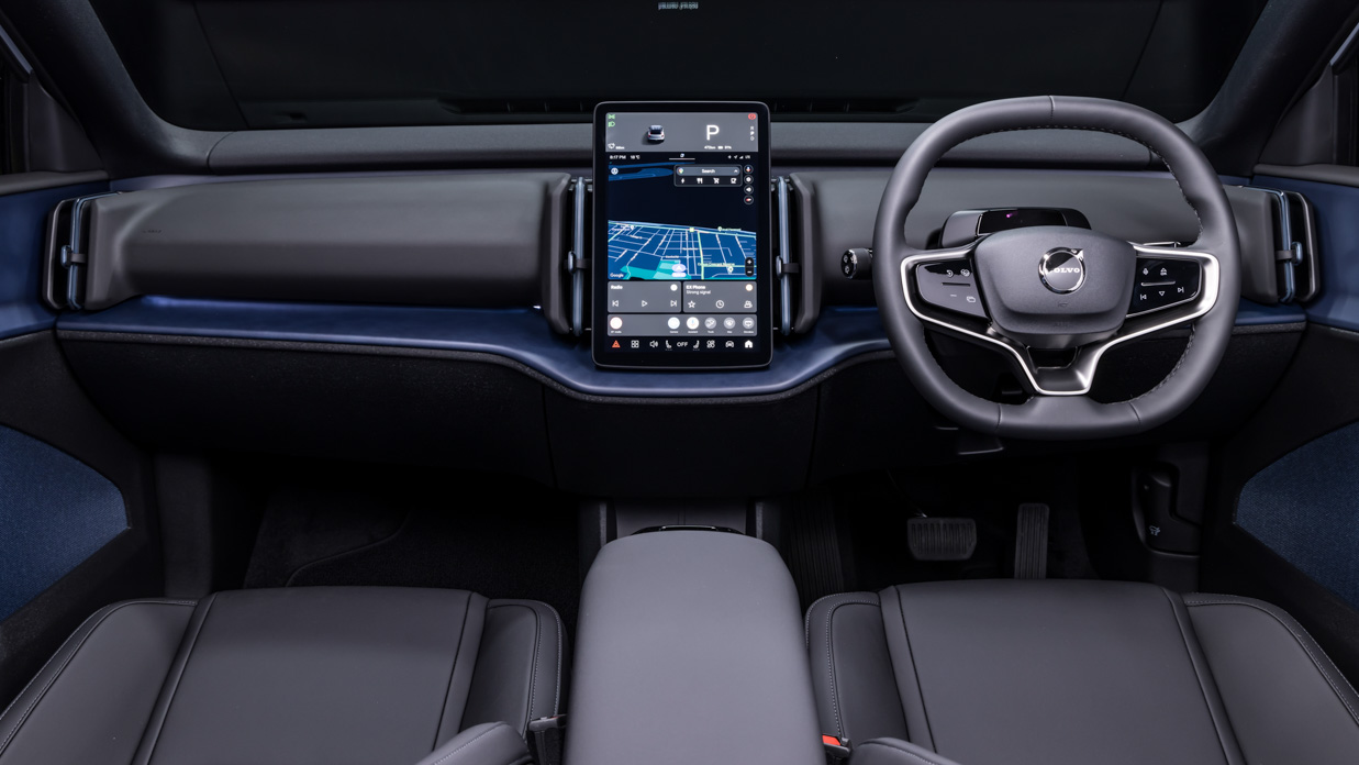2024 Volvo EX30 interior wide screen and steering wheel