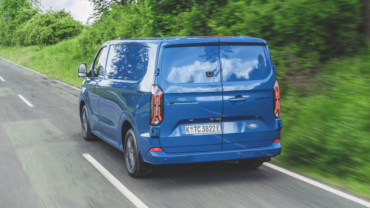 Ford E-Transit Custom 2024 rear 3/4 driving