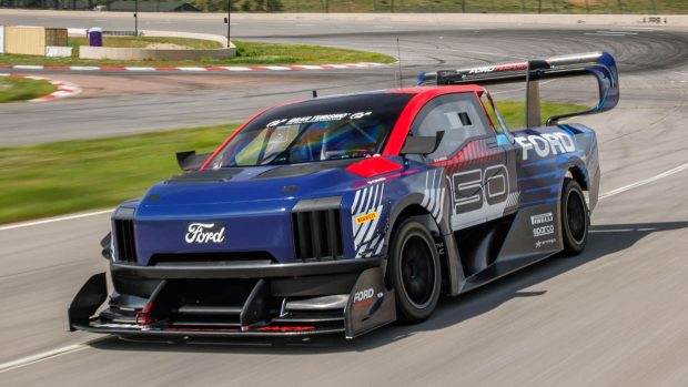 2024 Ford Efficiency F-150 Lightning Supertruck entrance 3/4 utilizing shot
