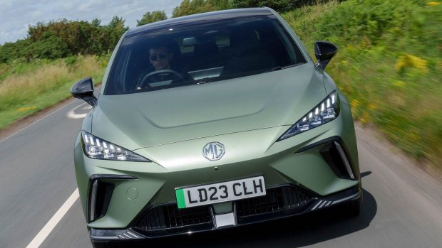 2024 MG4 XPower green front angle driving shot