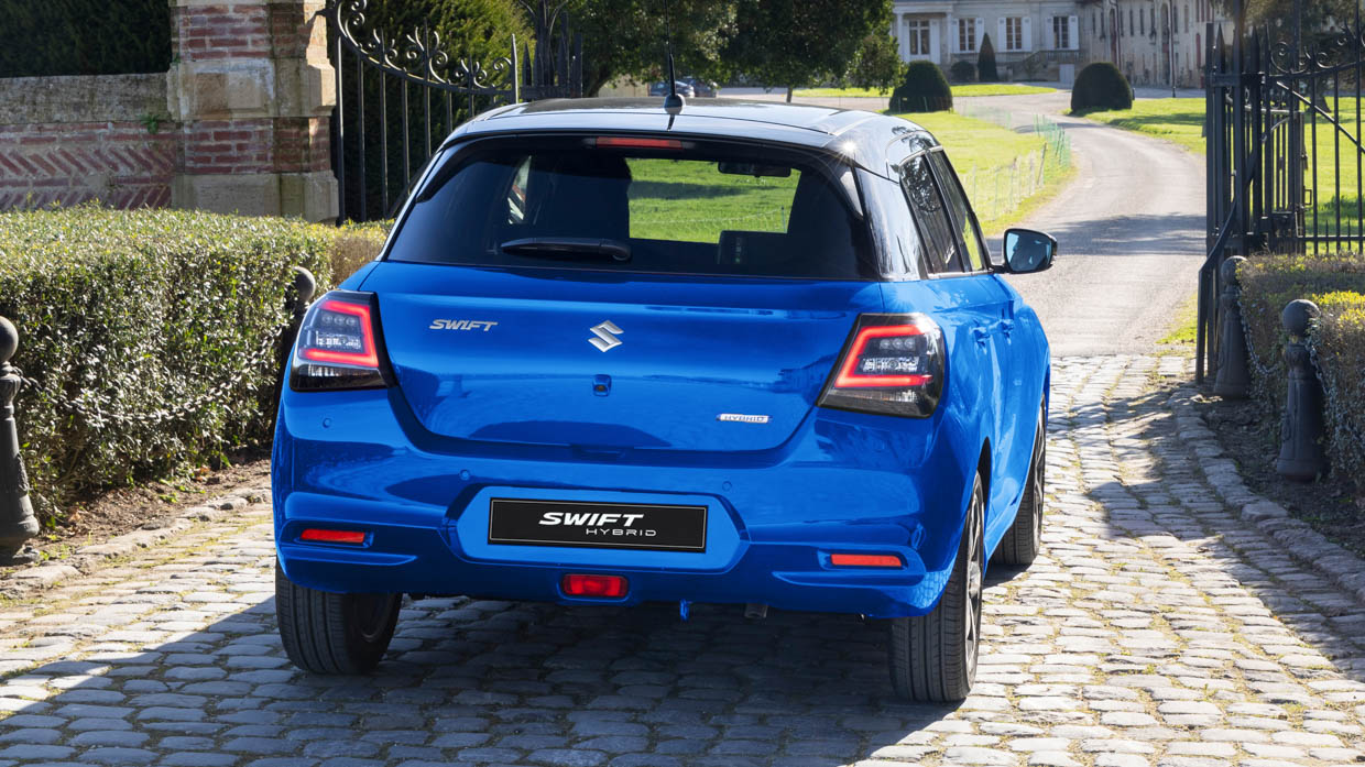 2024 Suzuki Swift hybrid rear angle blue