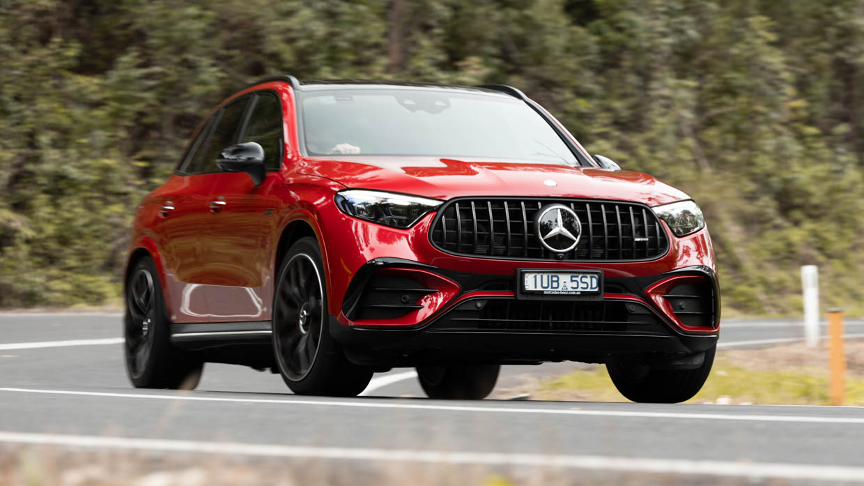 2024 Mercedes-AMG GLC 63 S front cornering driving shot