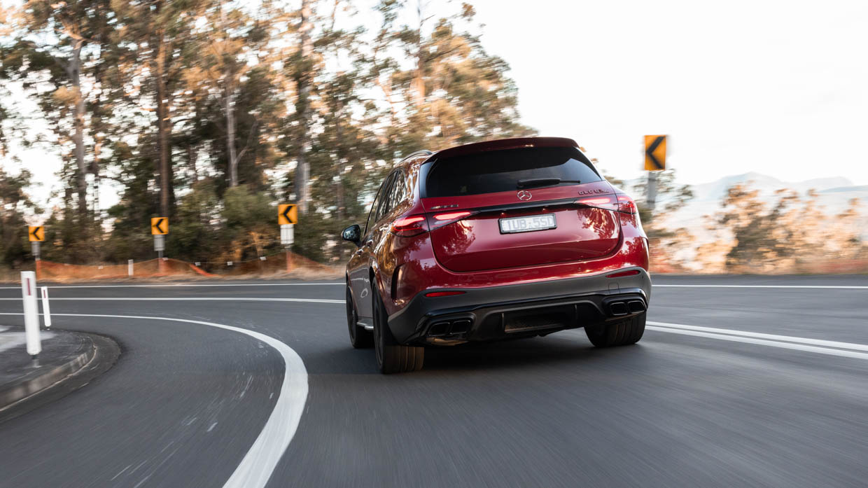 2024 Mercedes-AMG GLC 63 S rear angle tracking cornering shot