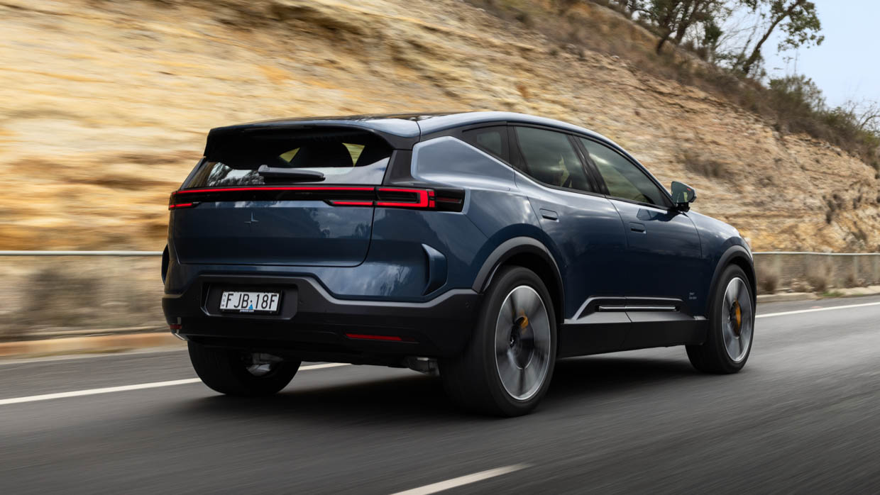 2024 Polestar 3 long range dual motor rear 3/4 driving shot 2