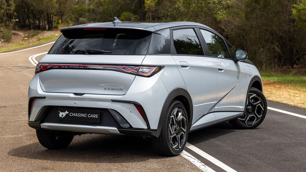 2024 BYD Dolphin Premium rear 3/4 static shot