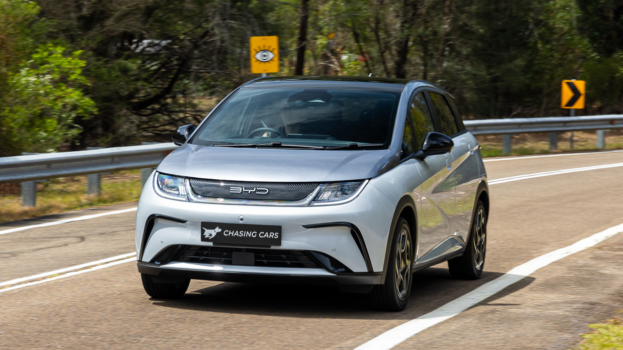 2024 BYD Dolphin Premium front 3/4 angle driving