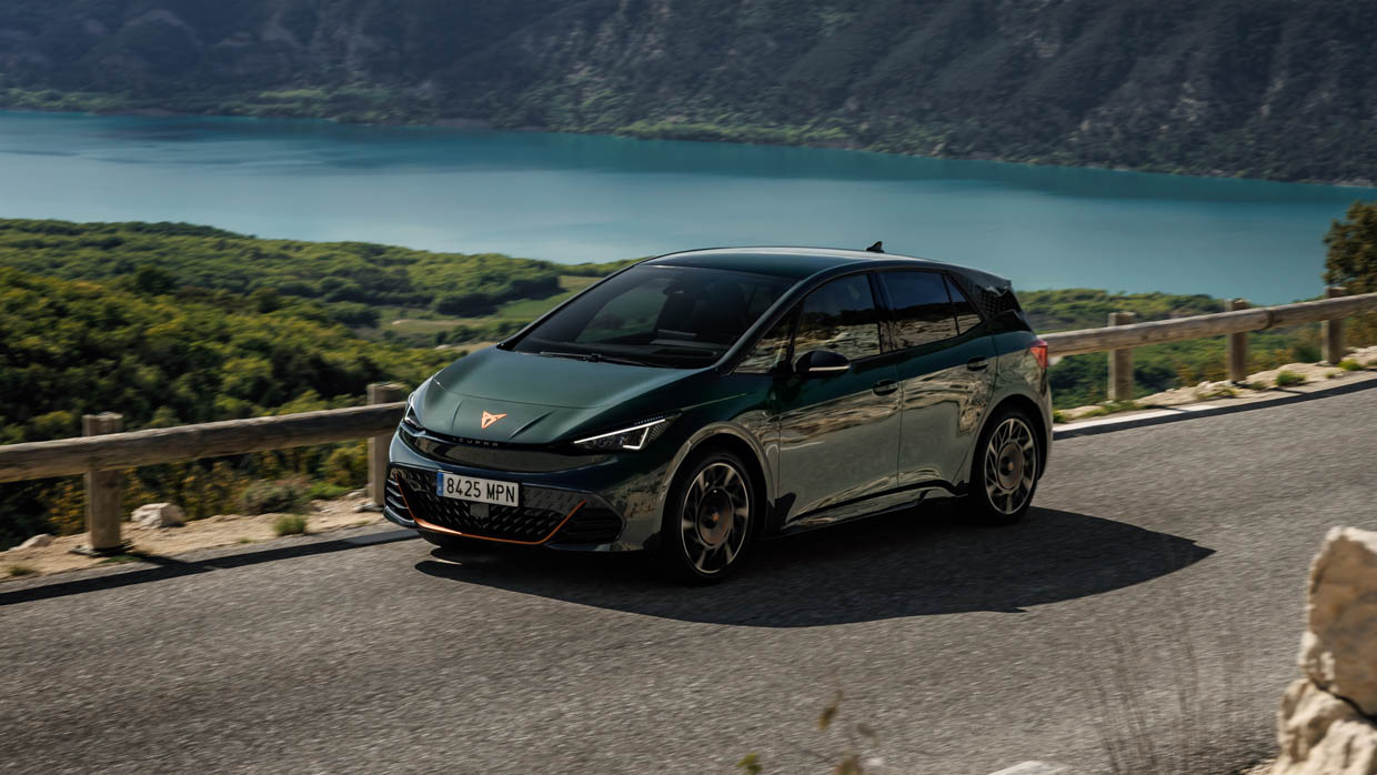 2024 Cupra Born VZ side angle driving shot water