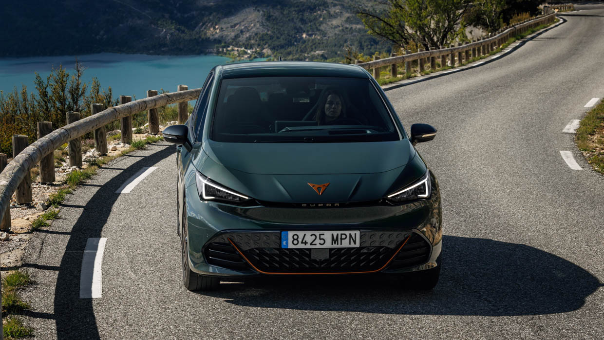 2024 Cupra Born VZ front angle static mountain road