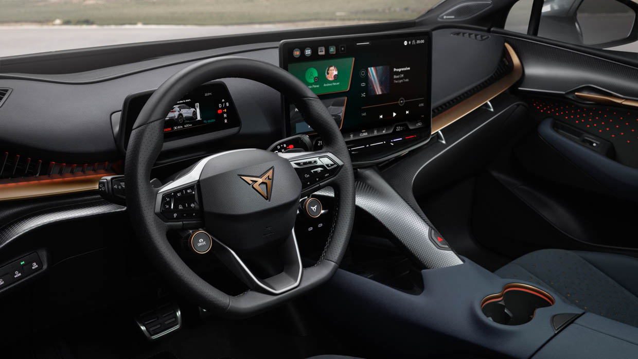 2025 Cupra Tavascan interior steering wheel and touchscreen