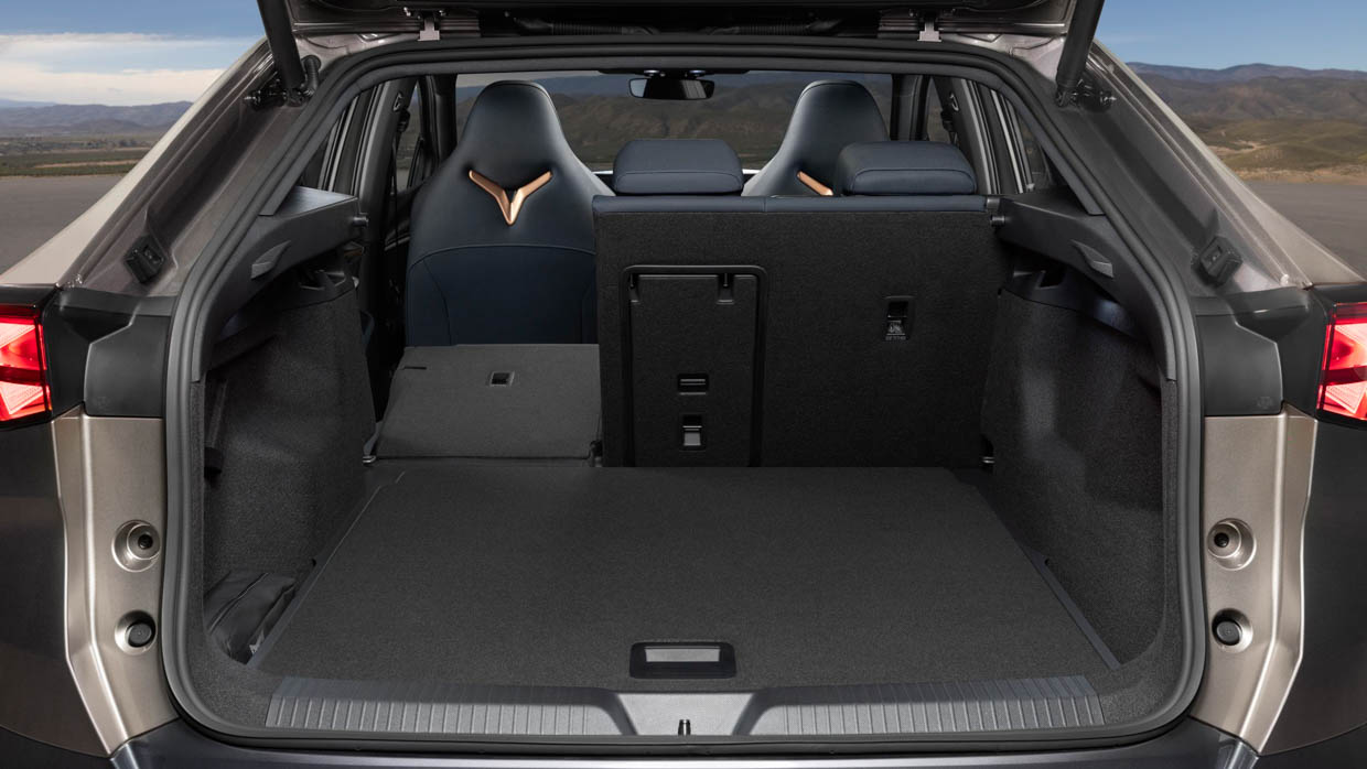 2025 Cupra Tavascan interior boot open with one seat down