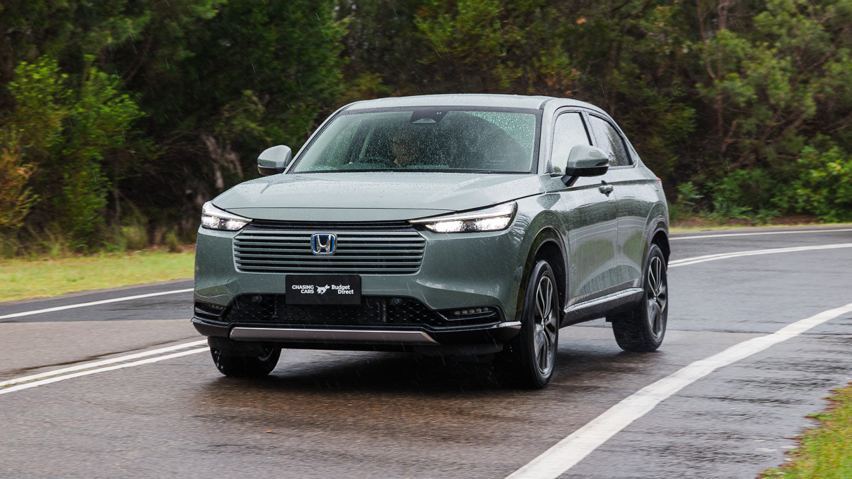 2024 Honda HR-V E:HEV L front angle driving shot 3