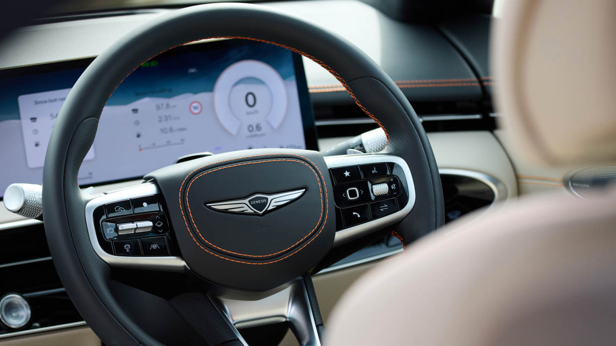 2025 Genesis GV70 Signature Sport interior steering wheel detail