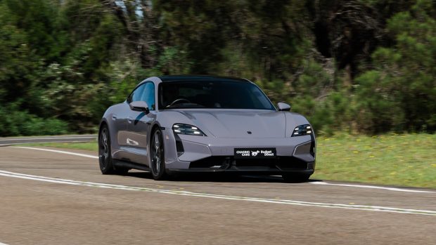 2024 Porsche Taycan Turbo S front angle driving shot 2