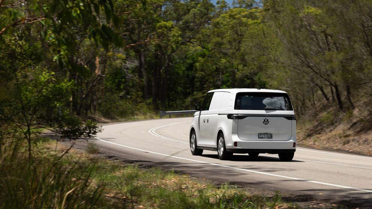 Volkswagen ID Buzz Cargo 2025 driving rear far 2