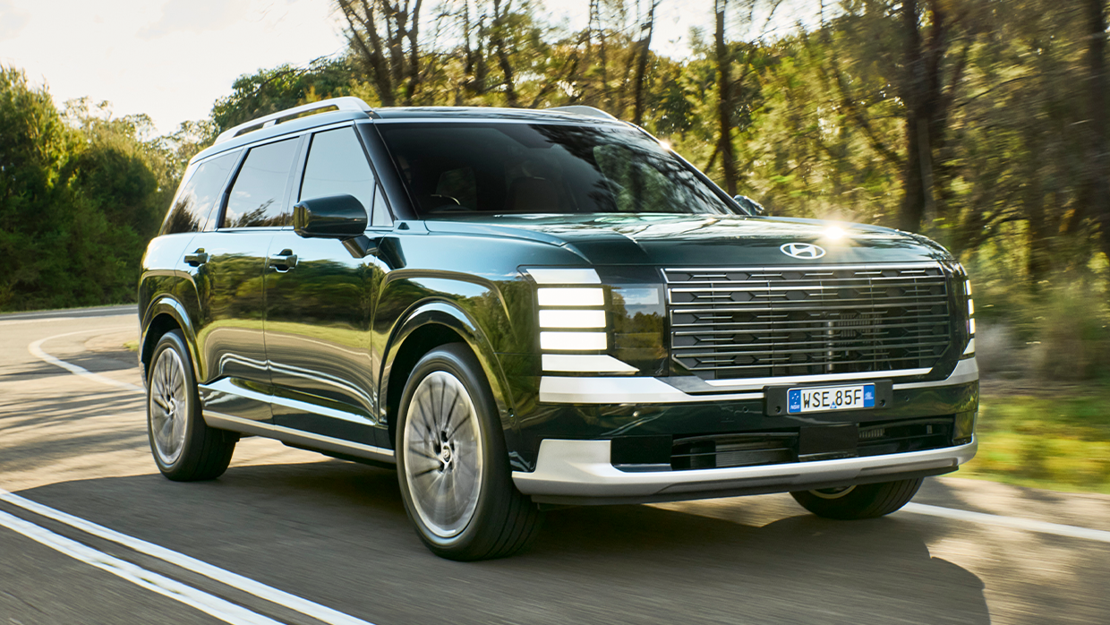 2026 Hyundai Palisade driving front 3 4